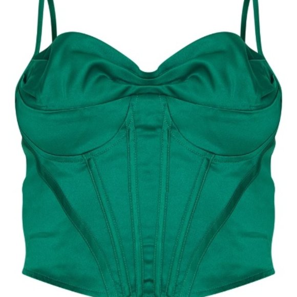 US 6👙PrettyLittleThing Emerald Green Satin Corset Strappy Top - Picture 4 of 9
